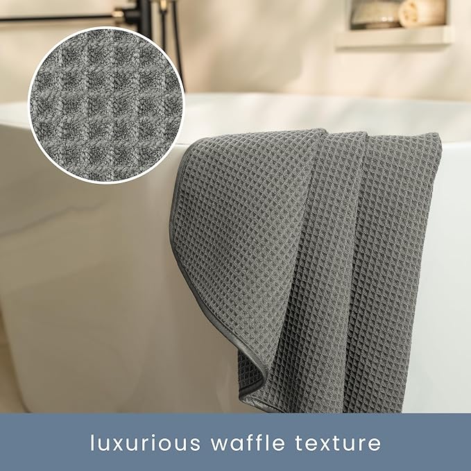 S&T INC. Aura Microfiber Waffle Bath Towels, 4 Pack, Quick-Dry, Ultra Absorbent, Lightweight Towels for Bathroom, Gym, Travel and Beach, 30 inches x 60 inches, 420GSM, Grey