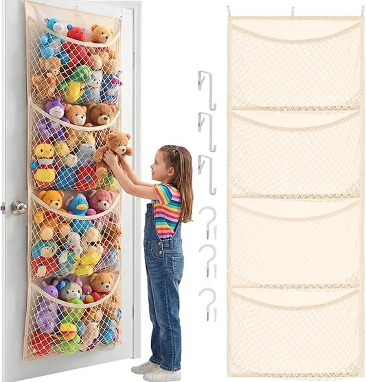 Wide Over The Door Stuffed Animal Storage, Cotton Toy Organizer for Plush Toys, Baby Supplies, Stuffed Animal Holder with 5 Large Pockets, Hanging Door Organizer for Nursery, Bedroom, Kids Room