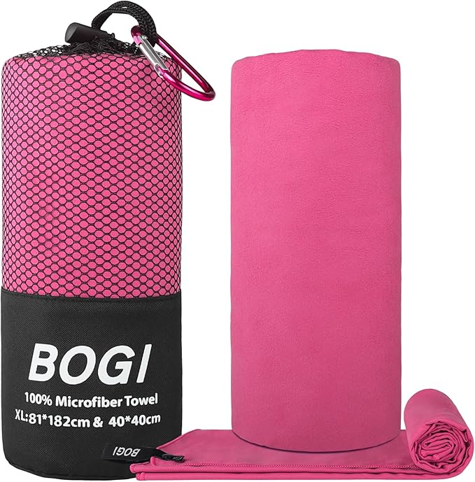 Microfiber Travel Sports Towel-Quick Dry Towel, Soft Lightweight Microfiber Camping Towel Absorbent Compact Travel Towel for Camping Gym Yoga Swimming Backpacking (XL:72''x32''+16''x16''-Hpink)