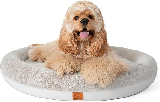 Round Donut Dog Bed – Luxury Orthopedic Dog Beds with Memory Foam – Calming Bolster Pet Bed, Water-Resistant, Washable Plush Cover, YKK Zipper – Small, Medium, Large Dogs & Cats (31 Inches)