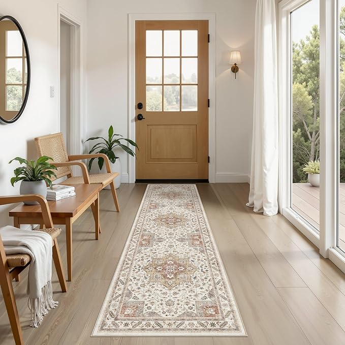 Vintage Hallway Runner Rug 2x6: Large Soft Washable Entryway for Kitchen Laundry Room Non-Slip Backing Runner for Entrance Living Room Bedroom Bathroom - Orange