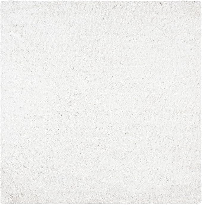 SAFAVIEH August Shag Collection Area Rug - 6'7" Square, White, Solid Design, Non-Shedding & Easy Care, 1.5-inch Thick Ideal for High Traffic Areas in Living Room, Bedroom (AUG200A)