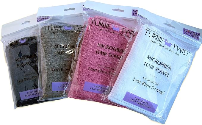 Turbie Twist 4-Pack Microfiber Hair Towel for Beauty, Travel, Gifting - Hair Wrap Turban for Straight, Wavy & Curly Hair - Premium Personal Care - Pink, Blue, Grey & White