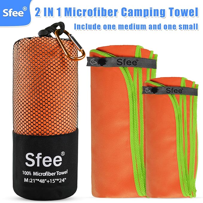 2 Pack Microfiber Travel Towel, Quick Dry Towel Camping Towel Super Absorbent Compact Lightweight Sports Swim Gym Towel Beach Towels Set for Gym, Hiking, Pool, Backpacking, Bath, Yoga