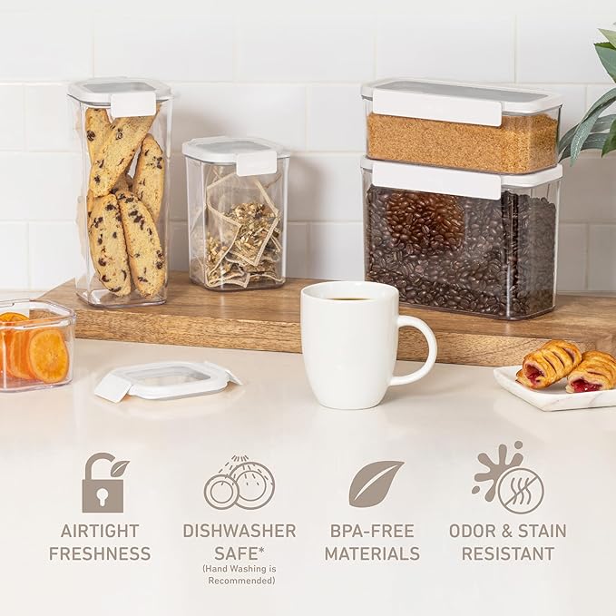 Bentgo Pantry - 10-Piece Airtight Food Storage Containers, Clear, Stackable Kitchen & Pantry Organization, Locking Lids for Freshness, BPA-Free Plastic - Ideal for Sugar, Flour, & More (Snow)