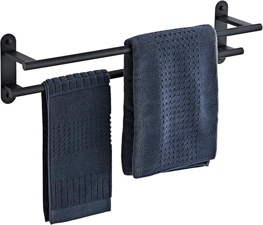Towel Rack for Bathroom, Double Towel Bar 24 Inch Wall Mounted, Matte Black Stainless Steel Bathroom Towel Holder(Total Length 26-Inch)