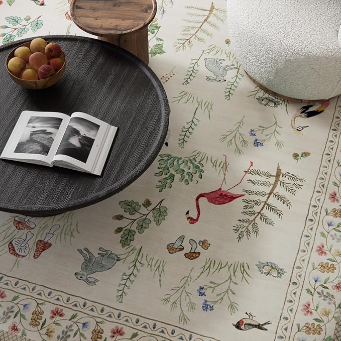 9x12 Area Rugs for Living Room: Washable Bedroom Rug Vintage Stain Resistant Non Slip Low Pile Soft Lightweight Carpet for Kitchen Dining Room Farmhouse Nursery Kids Room Home Office