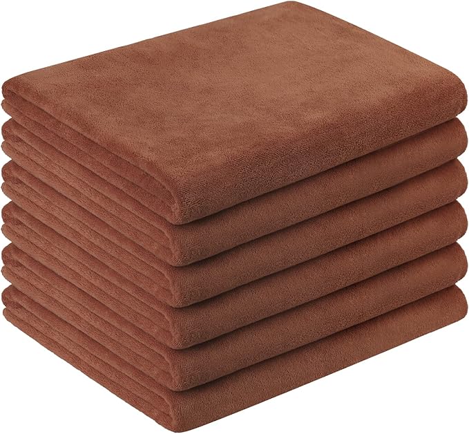 Microfiber Bath Towels, Bath Towel Set for Adult Men Women, 6 Pack,30" x 60", Oversized, Soft, Super Absorbent and Fast Drying for Bathroom,Sport, Fitness, Yoga (Brown)