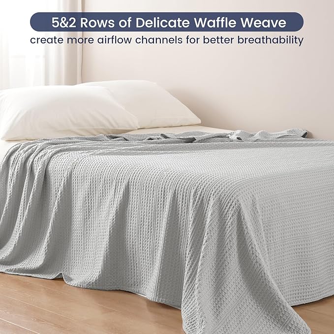 PHF Lightweight Waffle Weave Blanket King Size 104"x 90", Soft Woven Summer Blanket for Hot Sleepers - Aesthetic Home Decor for Couch Bed Sofa, Pet Friendly, Light Grey