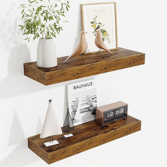 Fun Memories Floating Shelves Bathroom for Wall Mounted Shelves, 20 Inch Wood Shelf Set of 2, Home Storage & Display Decor, Rustic Brown