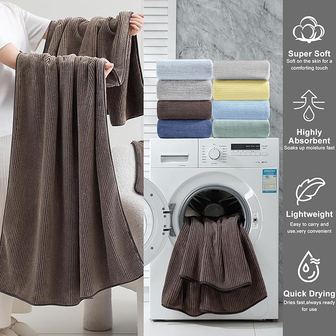 8-Piece Premium Towel Set for Bathroom|2 Oversized Large Bath Sheet,2 Hand Towels,4 Washcloths|Soft Cozy Highly Absorbent Fast Dry Microfiber Shower Towel Set for Hotel Bathroom Essentials,Dark Brown