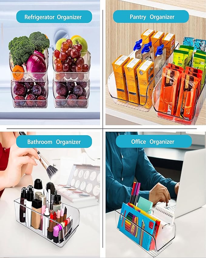 Pantry Organizers and Storage,Clear Plastic Containers with 2 Dividers for Kitchen,Fridge,freezer Organization and Storage,Acrylic Bins for Pounches,Spice Packet,Snack organzier (2 Pack)