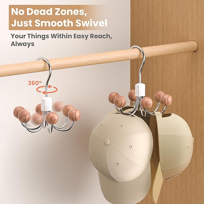 OHIYO 2-Pack 360° Swivel Hoodie Hangers with 6 Cedar Balls, Closet Organizer for Bra, Scarves, Belts, Purse & Accessories Storage