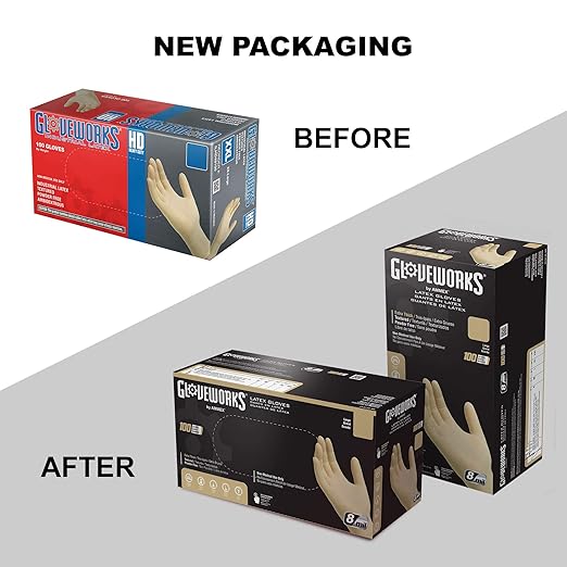 GLOVEWORKS HD Industrial Ivory Latex Gloves, Case of 1000, 8 Mil, Size Large, Powder Free, Textured, Disposable, ILHD46100