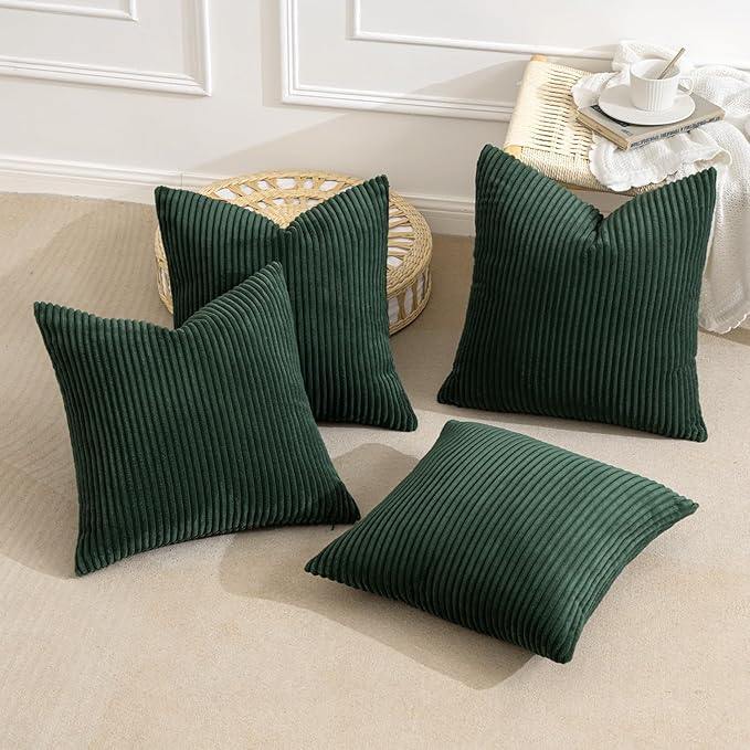 MIULEE Boho Farmhouse Throw Pillow Covers 16x16 Inch Set of 4 Mordern Nordic Cushion Covers Soft Corduroy Christmas Home Decor for Couch Bed Sofa Living Room Army Green