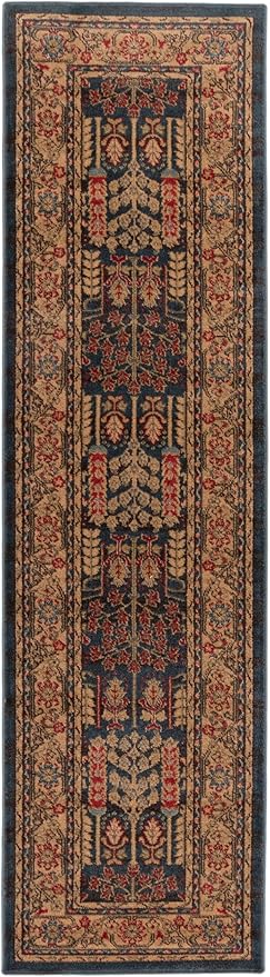 SAFAVIEH Mahal Collection Runner Rug - 2'2" x 20', Navy & Natural, Traditional Oriental Design, Non-Shedding & Easy Care, Ideal for High Traffic Areas in Living Room, Bedroom (MAH697E)