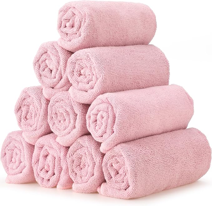 40 Pack Bleach Proof Towels Microfiber Absorbent Resistant Hair Hand Towels Bulk Quick Dry for Barber Gym Bath Spa Shaving (Dark Pink,16 x 29 Inch)