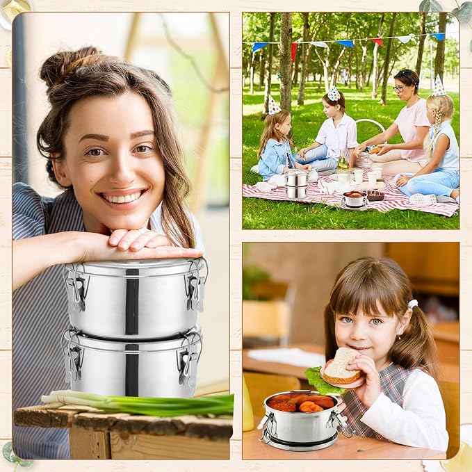 4 Pcs Stainless Steel Bento Box 22 oz Reusable 304 Stainless Steel Food Storage Containers with Lockable Clips to Leak Proof, Dishwasher Safe