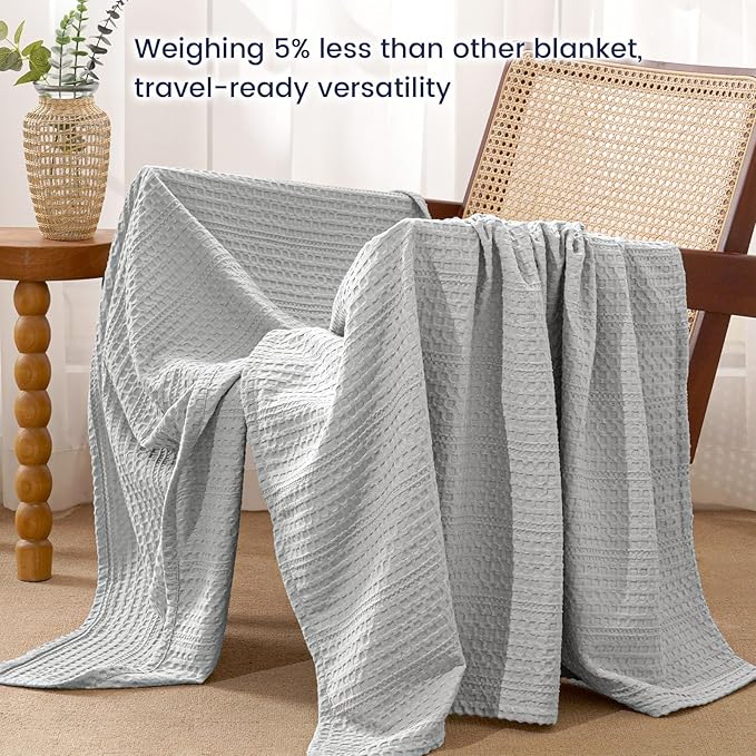 PHF Lightweight Waffle Weave Throw Blanket 50"x 60", Soft Woven Summer Blanket for Hot Sleepers - Aesthetic Home Decor for Couch Bed Sofa, Pet Friendly, Light Grey