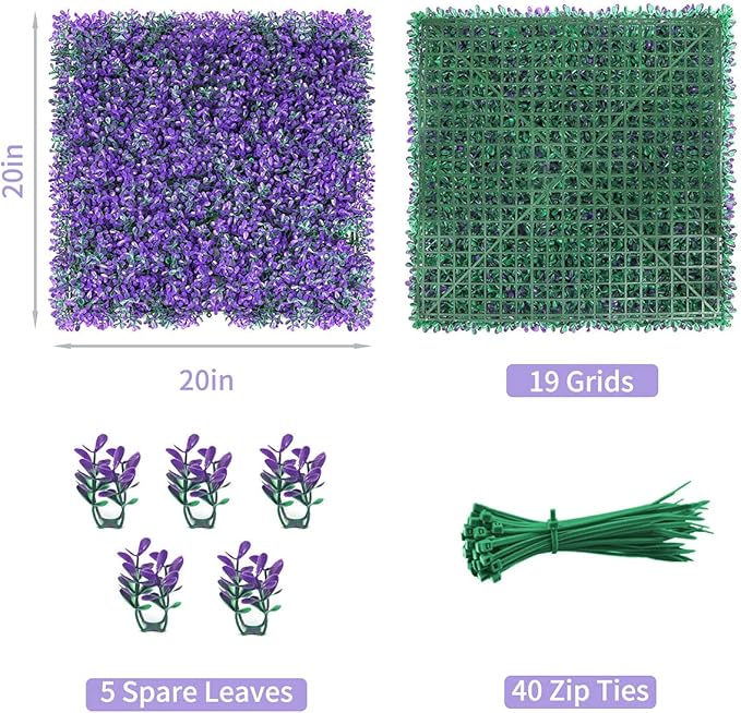 12PCS 20" X 20" Artificial Boxwood Topiary Hedge Plant Grass Backdrop Wall Greenery Panels UV Protection Indoor Outdoor Privacy Fence Home Decor Backyard Garden Decoration(Peanut Leaf Grass)