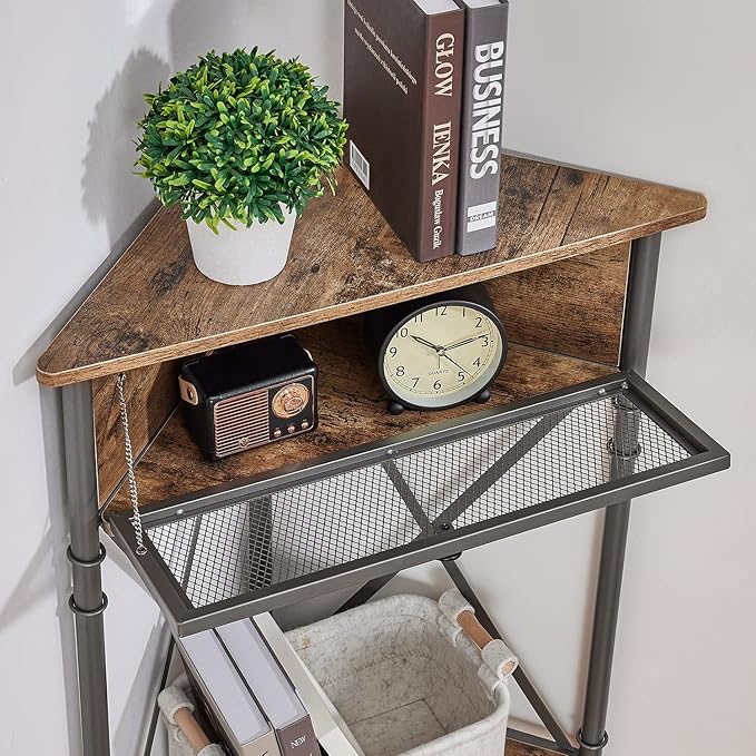 VECELO Corner Table/Cabinet with Flip Door and Storage Shelves, Free-Standing Organizer for Compact Space in Living Room/Study/Lobby/Bedroom,Industrial