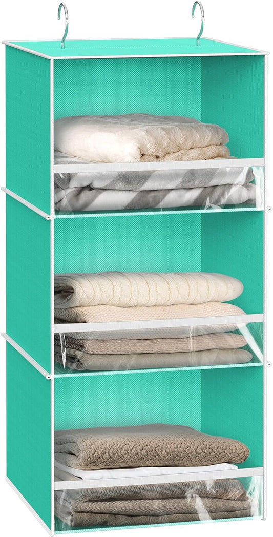 Simple Houseware 3 Shelf Hanging Closet Organizer with Front Stopper, Turquoise