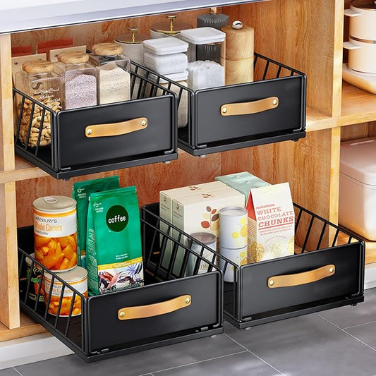 Pull out Cabinet Organizer Fixed with Adhesive Nano Film,Heavy Duty Slide out Pantry Shelves Drawer Storage,Sliding Mesh Cabinet Basket with Handle for Kitchen, Bathroom,Home, 9.8"WX 15.7"D X 6.2"H