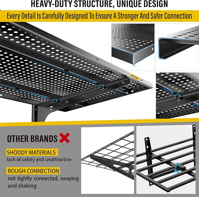 1pack×2 Tier 1.3x3ft Garage Shelving Wall Mounted, 400 lbs Load Capacity,15.6x36inch per Shelf Height Cassette Adjustable Floating Shelves, Black