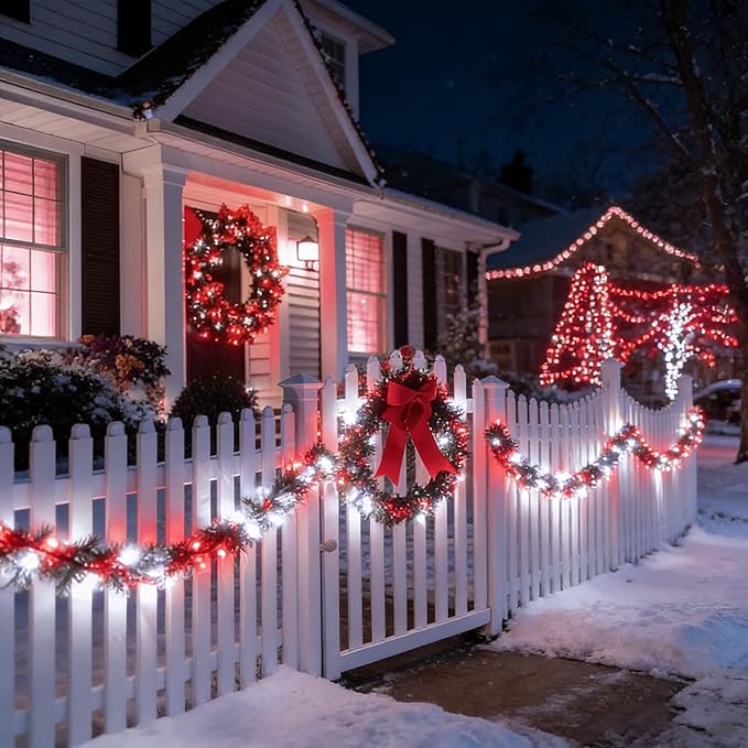 LAMPHOME Red White Valentine's String Lights 100LED 21.6FT Mini Fairy Light Green Wire Christmas Lights Plug in for Indoor & Outdoor Party Patio Bedroom Xmas Tree Garland Galentine's Day Decoration