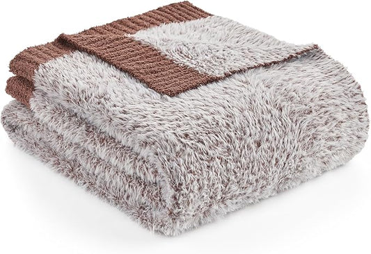 Amélie Home Knit Throw Blanket for Couch, Super Soft Fuzzy Cozy Throw, Giftable Knitted Blanket for Women Men, Birthday, Sofa Bed Living Room Decor, 60" x 80", Heather Brown