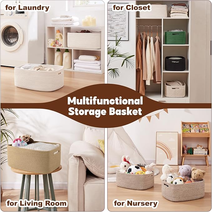 OIAHOMY Storage Basket for Shelves, Closet Cube Storage Bins Baskets for Clothes Blanket Towels, Baby Nursery, Toy Baskets Box, Woven Rope Basket, 15.75 * 11.81 * 7.09 IN, 2 Packs Mixed Pink