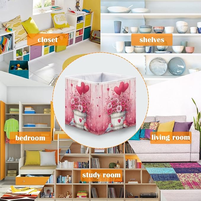 Bolaz Birds Flowers Balloons Closet Organizers Storage Cubes Storage Bins Shelf Baskets Containers for Home Room Office,Rectangle