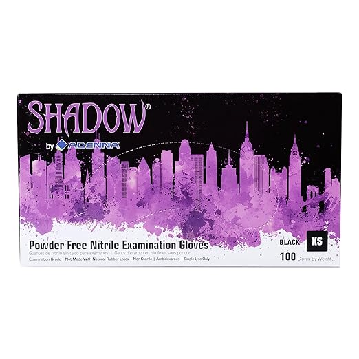 Adenna SHD930 Shadow 6 mil Powder-Free Nitrile Exam Gloves, Medical Grade, Black, X-Small, Box of 100
