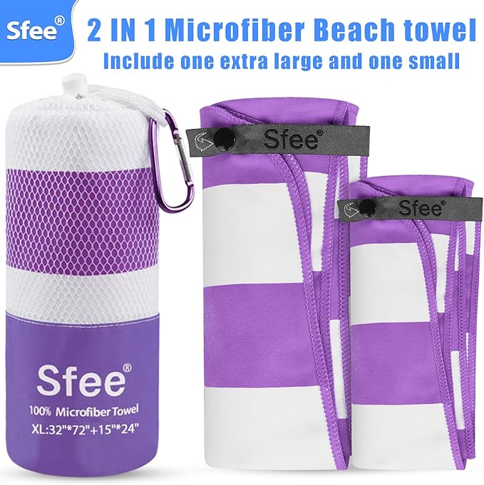 2 in 1 Microfiber Oversized Beach Towel, Quick Dry Travel Towel Camping Towel Super Absorbent Compact Lightweight Sports Gym Towel for Beach,Gym, Hiking, Pool, Backpacking, Bath, Yoga