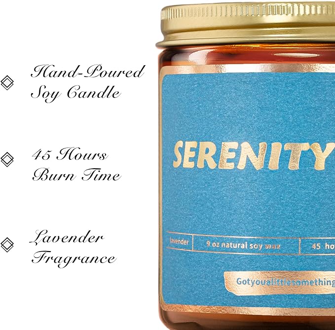 Seinfeld Gifts for Women - Serenity Now Lavender Vanilla Scented Soy Wax Candle | Seinfeld Merch Mothers Day Friendship Relaxation Gifts for Women | Birthday Present Idea for Friends for Home Decor