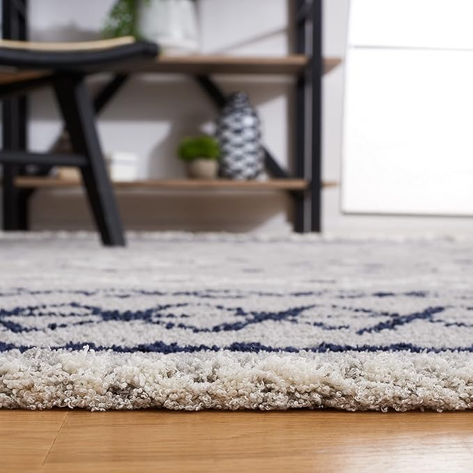 SAFAVIEH Marrakech Collection Area Rug - 9' x 12', Grey & Navy, Moroccan Boho Tribal Rustic Design, Non-Shedding & Easy Care, Ideal for High Traffic Areas in Living Room, Bedroom (MRK612F)