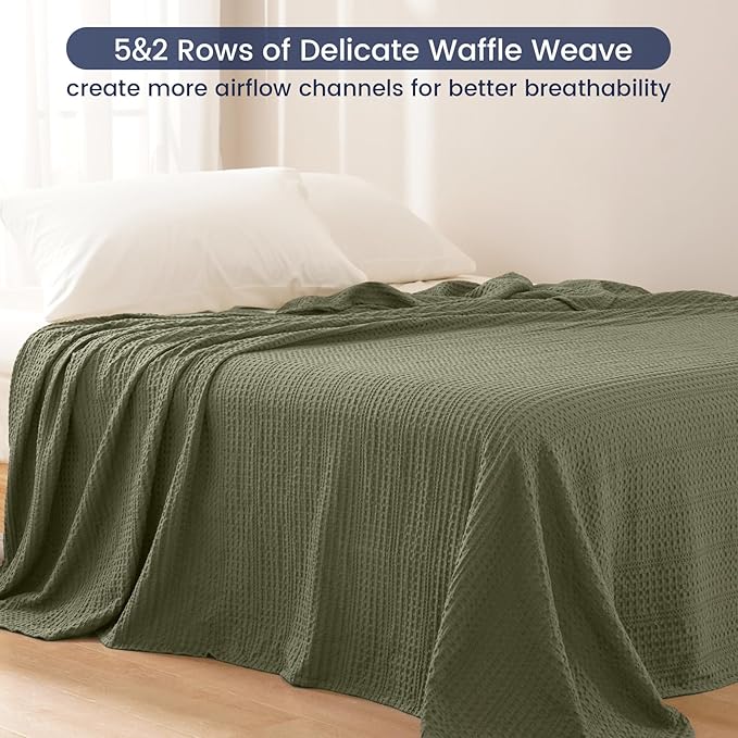 PHF Lightweight Waffle Weave Blanket King Size 104"x 90", Soft Woven Summer Blanket for Hot Sleepers - Aesthetic Home Decor for Couch Bed Sofa, Pet Friendly, Olive Green