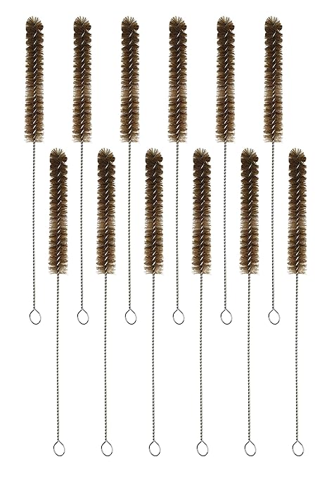 EISCO 12PK Bristle Cleaning Brushes with Fan-Shaped Ends, 9.25" - Twisted Stainless Steel Wire Handle - Ideal for 0.3" - 0.5" Tubes, Bottles, Cylinders, Flasks, Straws