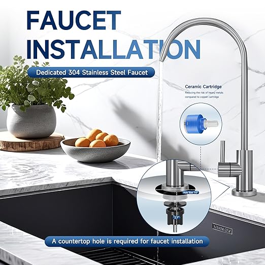 AQUALTRA USF-4RF-100 100 GPD Alkaline Reverse Osmosis System 3: 1 Pure to Drain Under Sink Water Filtration System with Dedicated Faucet