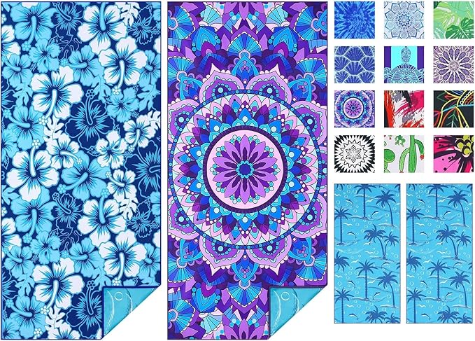 2 Pack Microfiber Thin Beach Towel Lightweight 71x32 Oversized Extra Large Sand Free Towels Quick Dry for Travel Pool Yoga Gym Sports Beach Accessories Vacation Essential Gift