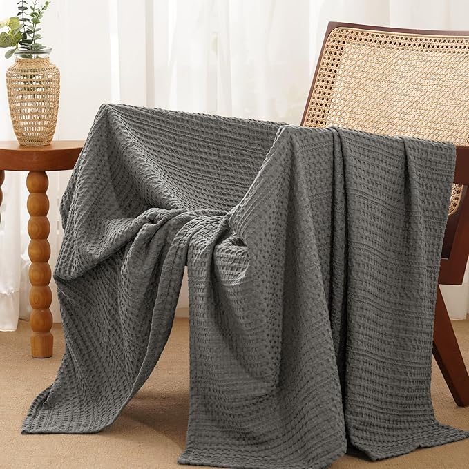 PHF Lightweight Waffle Weave Throw Blanket 50"x 60", Soft Woven Summer Blanket for Hot Sleepers - Aesthetic Home Decor for Couch Bed Sofa, Pet Friendly, Grey