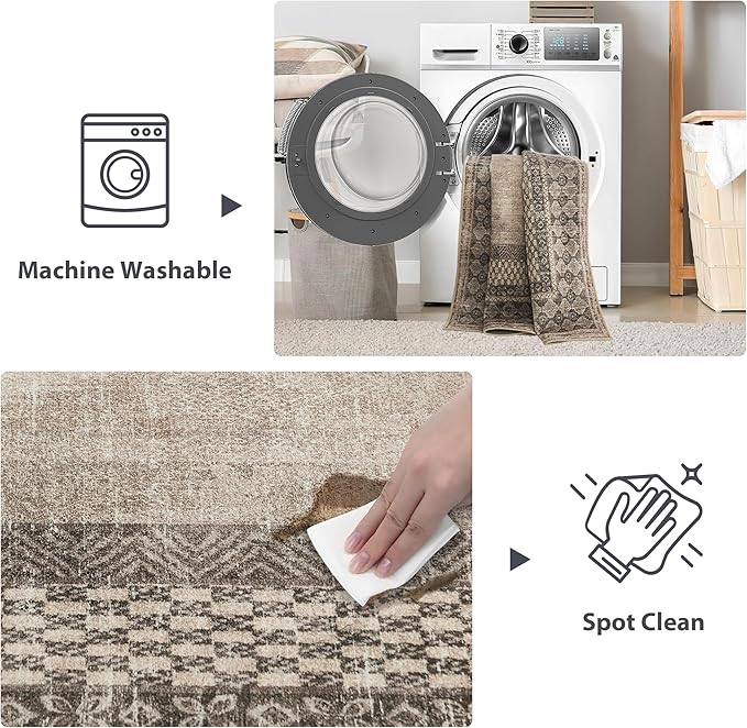 NICETOWN Machine Washable 3x5 Area Rugs - Non-Slip Brown Soft Rug with Rubber Back Foldable Lightweight Carpet Stain Resistant Pet & Kids Friendly Indoor Mat for Kitchen Bedroom Living Room, Brown