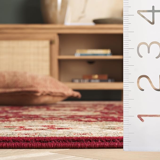 SAFAVIEH Lyndhurst Collection Area Rug - 8' Square, Red & Ivory, Traditional Oriental Design, Non-Shedding & Easy Care, Ideal for High Traffic Areas in Living Room, Bedroom (LNH212F)
