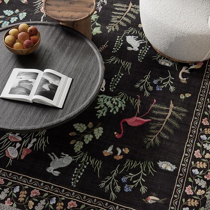 9x12 Area Rugs for Living Room: Washable Bedroom Rug Vintage Stain Resistant Non Slip Low Pile Soft Lightweight Carpet for Kitchen Dining Room Farmhouse Nursery Kids Room Home Office