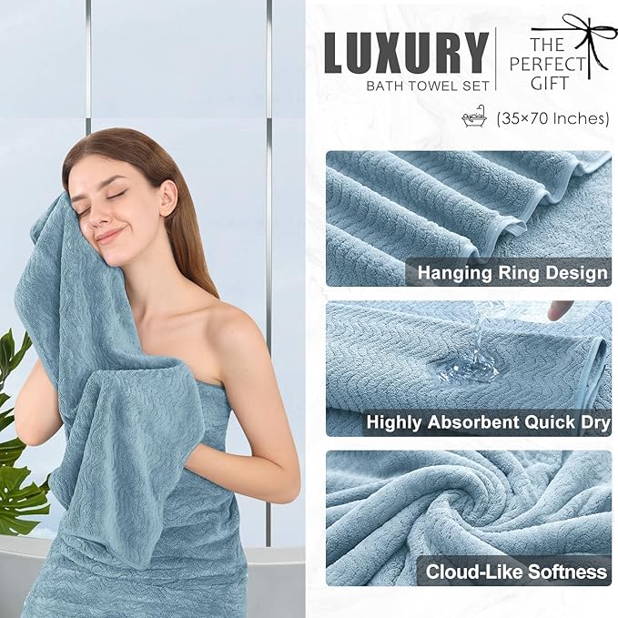 8 Piece Bath Towel Set — 2 Oversized Large Bath Sheet,2 Hand Towels,4 Washcloths — Ultra Soft Bath Towel Set for Bathroom Hotel Gym Spa,Highly Absorbent Quick Dry Bathroom Towel Collections,Turquoise