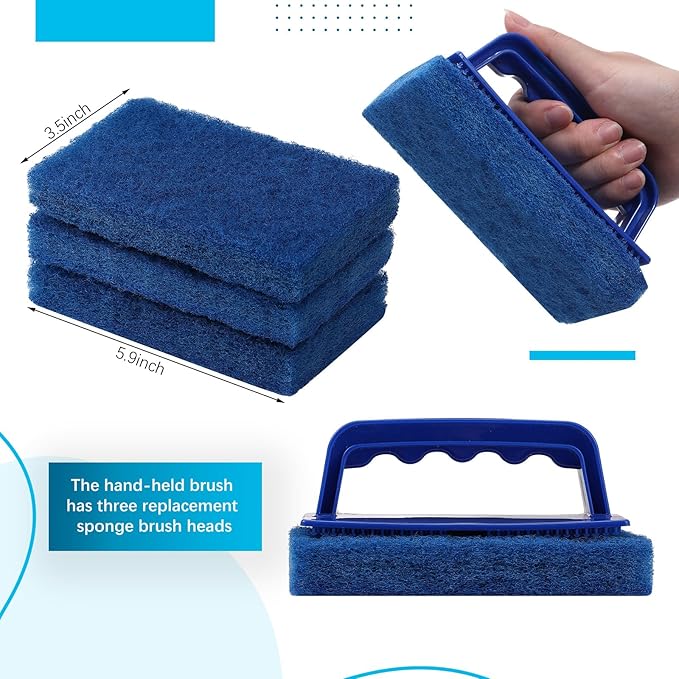 6 Pcs Small Pool Scrub Hand Held Brush 5.5 x 3.15in Surface Scrubbing Scouring Sponge Pad Swimming Pool Cleaning Brush Scrub Sponges for Tile Grout Walls Spas Kitchen Bathroom Tub