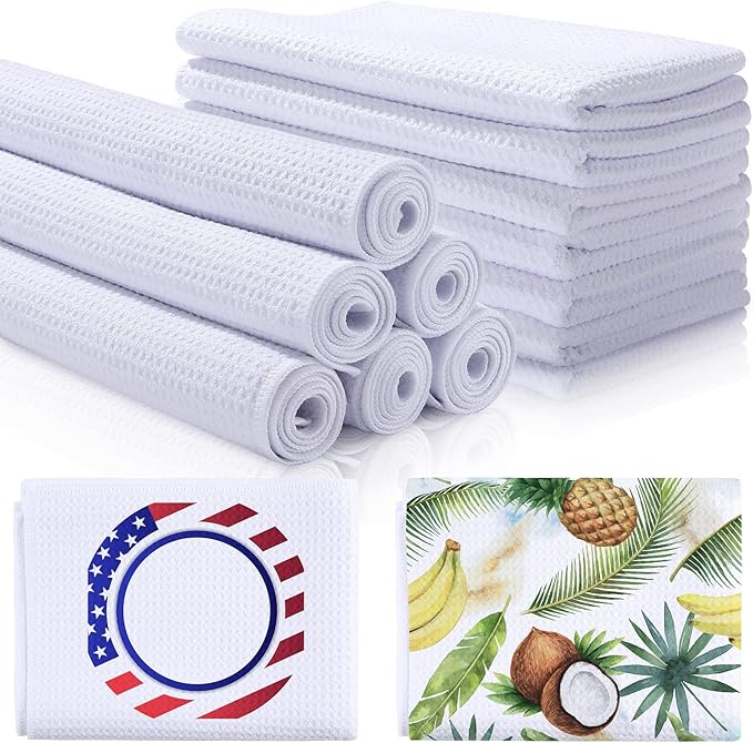 Sublimation Kitchen Towel Blanks 16 x 24Inch, Microfiber Waffle Weave Sublimation Tea Towels Fast Drying Absorbent for Home Kitchen Gifts(6 Pieces)