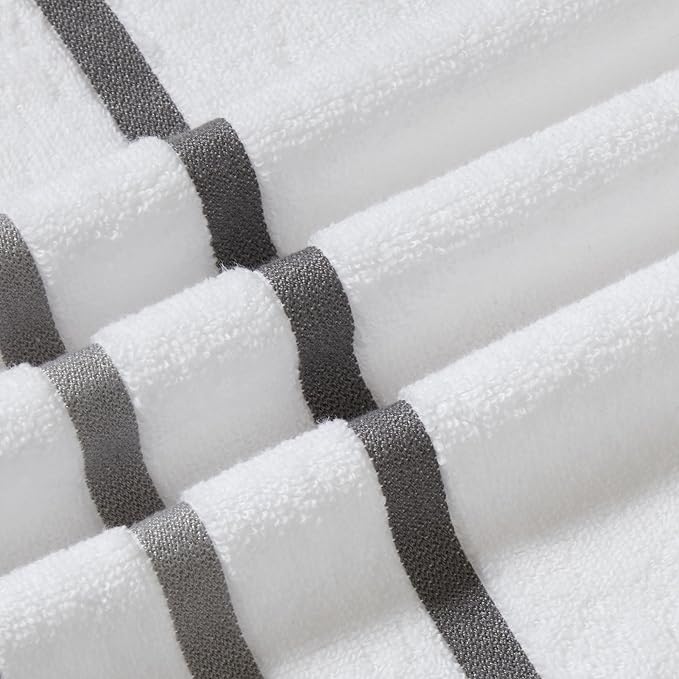 Comfort Spaces Cotton 8 Piece Bath Towel Set Striped Ultra Soft Hotel Quality Quick Dry Absorbent Bathroom Shower Hand Face Washcloths, Multi-Sizes, Zero Twist Charcoal 8 Piece