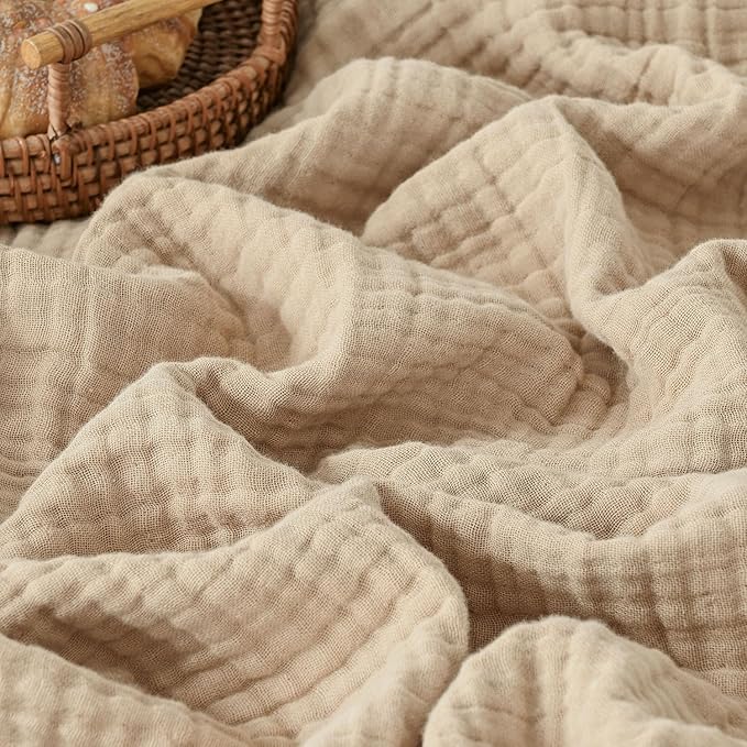 Muslin Blanket 100% Cotton Blanket Throw 108”x90”, Lightweight Breathable Summer Blanket Throw. Supersoft 4-Layer Gauze Throw Blanket for Sofa, Couch, Bed, All-Season Use, Sand