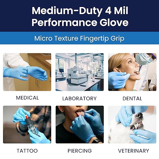 Adenna Miracle 4 mil Powder-Free Nitrile Exam Gloves, Medical Grade, Blue, Large, Box of 200